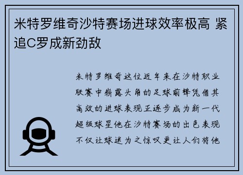 米特罗维奇沙特赛场进球效率极高 紧追C罗成新劲敌