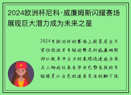 2024欧洲杯尼科·威廉姆斯闪耀赛场展现巨大潜力成为未来之星
