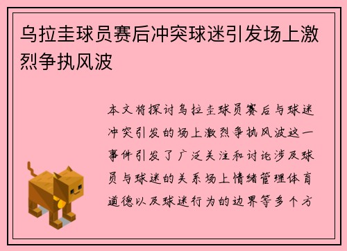 乌拉圭球员赛后冲突球迷引发场上激烈争执风波